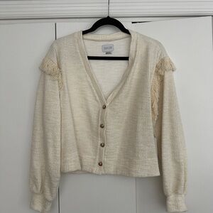 SAYLOR Cream Fringe Cardigan and Skirt Set